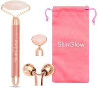 Tanness Jade Roller Face Massager Kit 3 Piece Natural Rose Quartz - Facial Roller Set - Skin Care Tool For Face And Neck