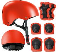 Tanness Kids Bike Helmet With Protective Pad Set- (Red) - Adjustable Multi Sport Helmet - Safety Pads For Ages 3 To 12