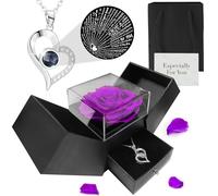 TANNESS Preserved Real Roses Gifts for Her - Gift Box, Necklace w/ 'I Love You' in 100 Languages - Mom, Eternal Rose, Forever Rose for Mum, Presents for Women, Necklace Box
