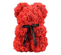 Tanness Red Rose Teddy - 25 Cm With Gift Box & Ribbon - Artificial Flower Bear Made From Foam Roses - Romantic Gift
