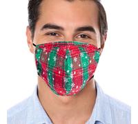 Tanness Tartan Face Mask - (Green) Polyester Washable With Ear Loops - Reusable Face Cover With 2 Pm 2.5 Filters