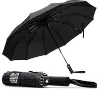 TANNESS Windproof Travel Umbrellas for Women and Men | 12 Rib - Automatic Folding Lightweight Compact Umbrella for Rain and Sun Protection | Ideal as Beach Umbrella and Patio | (Black)