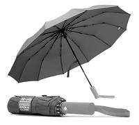 TANNESS Windproof Umbrella - 10-Rib Waterproof & Compact Umbrella with Automatic Open/Close Function and Ergonomic Handle - Folding Mini Umbrella - Strong Umbrellas for Wind and Rain (Grey)