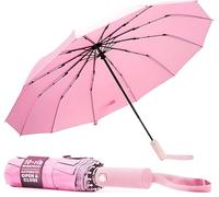 TANNESS Windproof Umbrella - 10-Rib Waterproof & Compact with Automatic Open/Close Function and Ergonomic Handle - Folding Mini for Rain, Sun, & Strong Wind Protection - Pink