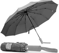 TANNESS Windproof Umbrella - 10-Rib Waterproof & Compact with Automatic Open/Close Function and Ergonomic Handle - Folding Mini - Strong for Wind and Rain (Grey)