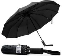 Tanness Windproof Umbrella With 10-Rib Frame And Automatic Open Close - Compact Umbrella With Waterproof Design - Black