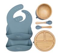 Tanness Yum Yum's Feeding Set 6 Piece - Bamboo Suction Plate Bowl And Spoons - Weaning Set