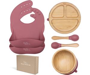 Tanness Yum Yum's Feeding Set 6 Piece - Bamboo Suction Plate Bowl And Spoons - Weaning Set