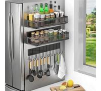 Tannest Magnetic Spice Rack for Fridge, 2pcs Seasoning Organizer for Fridge, Moveable Magnet Fridges Organizer with 10-Hook Rack, Strong Shelf for Kitchen Storage Spice Jars and Utensils