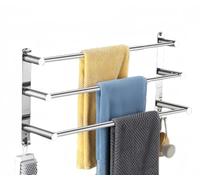 Tannest Towel Rail, Wall Mounted 3-Tier Bath Towel Rack, SUS 304 Stainless Steel Towel Rack with Hooks, 2 Installation Methods Suitable for Bathroom, Kitchen, Office Adjustable Towel Racks-43-75cm