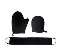 Tanning Mitt and Brush,Fake Tan Mit Self Back Glove Set,Lotion Applicator Gloves,Dark Application Mitts,Reusable Exfoliating Glow Velvet Mitten (Black, 3 Pcs)