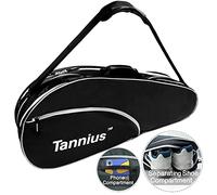 Tannius 3-5 Racket Tennis Bag, with Shoe & Phone Compartment and Protective Pad, Super Roomy and Lightweight Racquet Bag for Tennis, Badminton (Black)