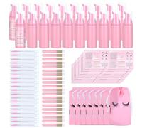Tannova 100 Pcs Lash Shampoo Bottle Brushes Set 20 Empty Foam Pump Dispensers 20 Label Stickers 20 Mascara Wands and Tubes 20 Cleansing Brush 20 Bag for Eyelash Extensions Aftercare(Pink)