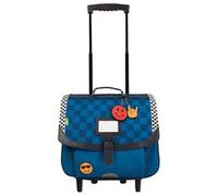 Tann's - School bag with wheels 38 cm Marceau Blue - Trendy Checkerboard Print and Fun Rubber Patch - 2 Gusset Boys Trolley School Bag - CP CE1 CE2