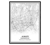 TANOKCRS Almaty Kazakhstan Map Wall Art Canvas Print Poster Artwork Unframed Modern Black and White Map Souvenir Gift Home Decor -11 * 14 inches