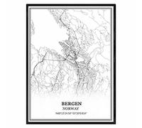 TANOKCRS Bergen Norway Map Wall Art Canvas Print Poster Artwork Unframed Modern Black and White Map Souvenir Gift Home Decor -11 * 14 inches