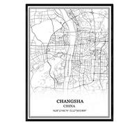 TANOKCRS Changsha China Map Wall Art Canvas Print Poster Artwork Unframed Modern Black and White Map Souvenir Gift Home Decor 12x16 inches