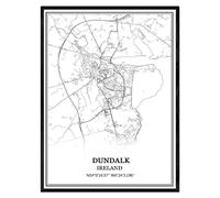 TANOKCRS Dundalk Ireland Map Wall Art Canvas Print Poster Artwork Unframed Modern Black and White Map Souvenir Gift Home Decor 18x24 inches