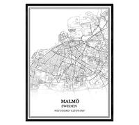 TANOKCRS Malmö Sweden Map Wall Art Canvas Print Poster Artwork Unframed Modern Black and White Map Souvenir Gift Home Decor 9x11 inches