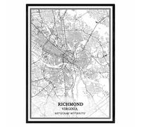 TANOKCRS Richmond Virginia USA America Map Wall Art Canvas Print Poster Artwork Unframed Modern Black and White Map Souvenir Gift Home Decor -24 * 36 inches
