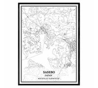 TANOKCRS Sasebo Japan Map Wall Art Canvas Print Poster Artwork Unframed Modern Black and White Map Souvenir Gift Home Decor -11 * 14 inches