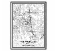 TANOKCRS The Woodlands Texas USA America Map Wall Art Canvas Print Poster Artwork Unframed Modern Black and White Map Souvenir Gift Home Decor -11 * 14 inches