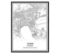 TANOKCRS Tunis Tunisia Map Wall Art Canvas Print Poster Artwork Unframed Modern Black and White Map Souvenir Gift Home Decor -11 * 14 inches
