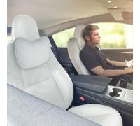 TANOLA TESBEAUTY Tesla Seat Headrest Pillow 2 Packs Tesla Neck Pillow Uniquely Designed For Tesla Model Y/3 Neck Support Cushion Genuine Nappa Leather White