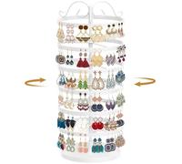 TANOSAN Rotating Earring Holder Organizer Stand, 6 Tier Large Capacity Jewelry Display Tree for Women Vendors, 264 Holes Adjustable Metal Rack for Stud Hoop Dangle Storage, Spin for Easy Access, White