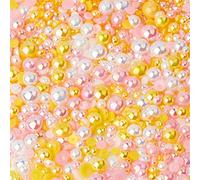TANOSII 56g Flatback Pearls and Rhinestones 3mm-10mm Mix Half Round Pearls Resin Rhinestones for Crafts 1700PCS for DIY Nail Face Art Crafts Jewelry Decoration Yellow Pink