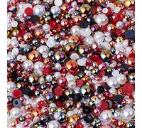 TANOSII 56g Flatback Pearls and Rhinestones 3mm-10mm Mix Half Round Pearls Resin Rhinestones for Crafts 1700PCS for DIY Nail Face Art Crafts Jewelry Decoration Black Red