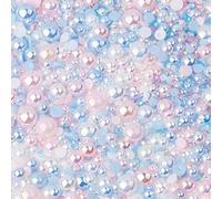 TANOSII 60g Flatback Pearls and Rhinestones Beads 3mm-10mm Mix Half Round Pearls Resin Rhinestones for Crafts 1200PCS for DIY Nail Face Art Crafts Jewelry Decoration Blue Pink
