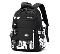 Tanou Boys Backpack Teenage, Graffiti-Print School Bag for Boy From 10 to 16, Large Daypack for Primary Secondary School Kids, Black-White
