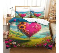 tanpiaoliang Love Flowers Duvet Cover Set 3 PCS Hotel Quality Quilt Cover Bed Sets with Pillowcases, Zipper Closure, Hypoallergenic, Soft, Breathable Microfiber Single(140x200cm)
