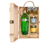Tanqueray 10 Gin & Luxury Nibbles Wooden Gift Box Set Hamper Gifts for Her Him Colleague Couples | Congratulations | Birthday | Thinking of you | New Home