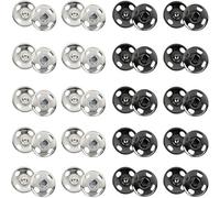 TANSAR 20 Sets of Press Studs for Sewing, 12 mm Metal Press Studs, for Clothes and Fabrics, Sewing, Purse, Handbag, DIY Crafts, Silver and Black