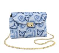 Tansealive Butterfly Crossbody Bag for Women with Extra Long Strap Locking Anti Theft Small Blue Vintage Leather Crossbody Bag Lightweight Waterproof Built in Coin Purse for Sisters Girls
