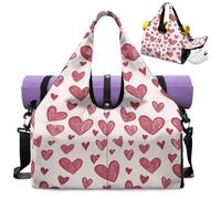 Tansealive Red Gym Bag with Yoga Mat Holder and Shoe Compartment, Extra Large Love Print Overnight Bag with Wet Pocket, Adjustable Shoulder Strap Fitness Sport Tote Bag