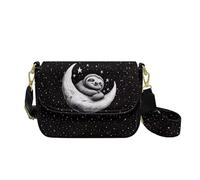 Tansealive Sloth Crossbody Bag for Women Rectangle Cross Body Bags Large Capacity Black Leather Cell Phone Purse Crossbody with Strap Magnetic Snap Moon Cross Body Purse with Pocket for Date