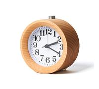 TANSHOP Handmade Classic Small Wooden Alarm Clock - Retro Table Clock with Round Design, Snooze Function, Alarm and NightLight (Wooden Clock with Light)