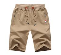Tansozer Men's Khaki 3XL High Rise Breathable Lightweight Casual Sporty Zip Pocket Elasticated Waist Drawstring Shorts