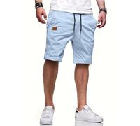 Tansozer Men's SkyBlue Bermuda Shorts: Lightweight, Breathable Cotton, Linen & Elastane Blend, Elasticated Waist, 4 Pockets, Spring-Summer, M