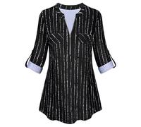 Tanst Sky Womens Casual Long Sleeve Zipped V Neck Plaid Tunic Blouses, B-black Stripe, S