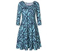 Tanst Sky Womens Casual Round Neck Plus Size Floral Tunic Shirt Dress with Pockets, Blue, 3XL