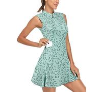 Tanst Sky Women's Golf Dress with Shorts Zip Up Quick Dry Sleeveless Pockets Tennis Workout Dresses, Leopard Green, L