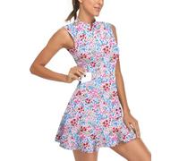 Tanst Sky Women's Golf Dress with Shorts Zip Up Quick Dry Sleeveless Pockets Tennis Workout Dresses, Red/Blue Floret, L