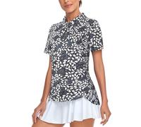 Tanst Sky Women's Golf Polo Shirts Long Short Sleeve Moisture Wicking Tennis Shirt Athletic Workout Tops Quick Dry, Black Leaf, 3XL