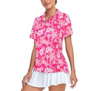 Tanst Sky Women's Golf Polo Shirts Short Sleeve Quarter Zip Pullover Moisture Wicking Workout Tops, Pink Multicolored Flowers, L