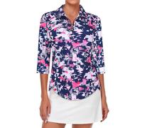 Tanst Sky Womens Golf Polo Shirts Zipper 3/4 Sleeve Moisture Wicking Tops UPF 50+ Workout Tennis Apparel, 3/4 Sleeve Tie-dye Purple, 3XL