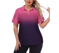 Tanst Sky Women's Plus Size Golf Polo Shirts Zip Up Short Sleeve Tops Loose Fit UPF 50+ Tennis Workout Apparel XL-5XL, Ombre Pink, XL Plus